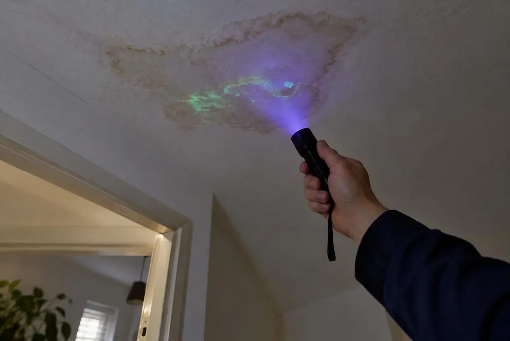 Lekdetectie Oldenzaal – kleurstof controleren op het plafond met uv-licht