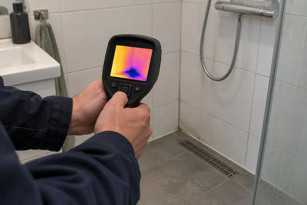 Lekdetectie Oldenzaal – lekdetectiespecialist met warmtebeeldcamera in een badkamer